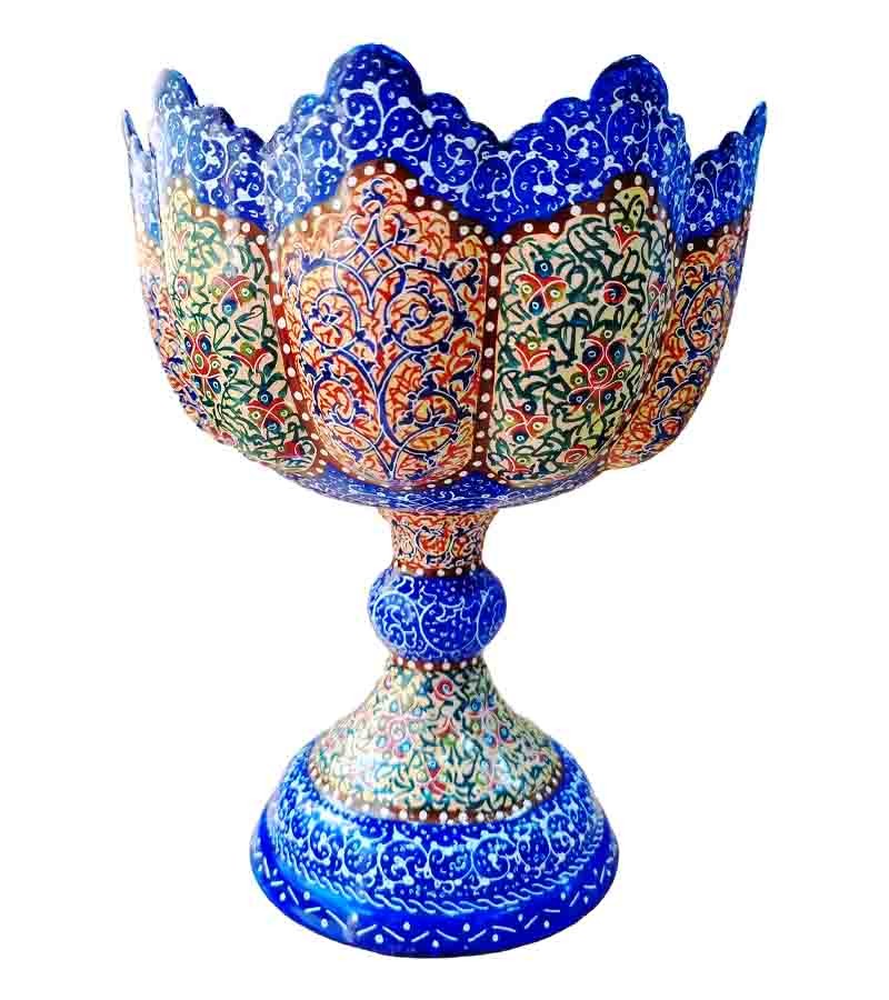 کاسه پایه دار 20 سانتی متری مینا کاری